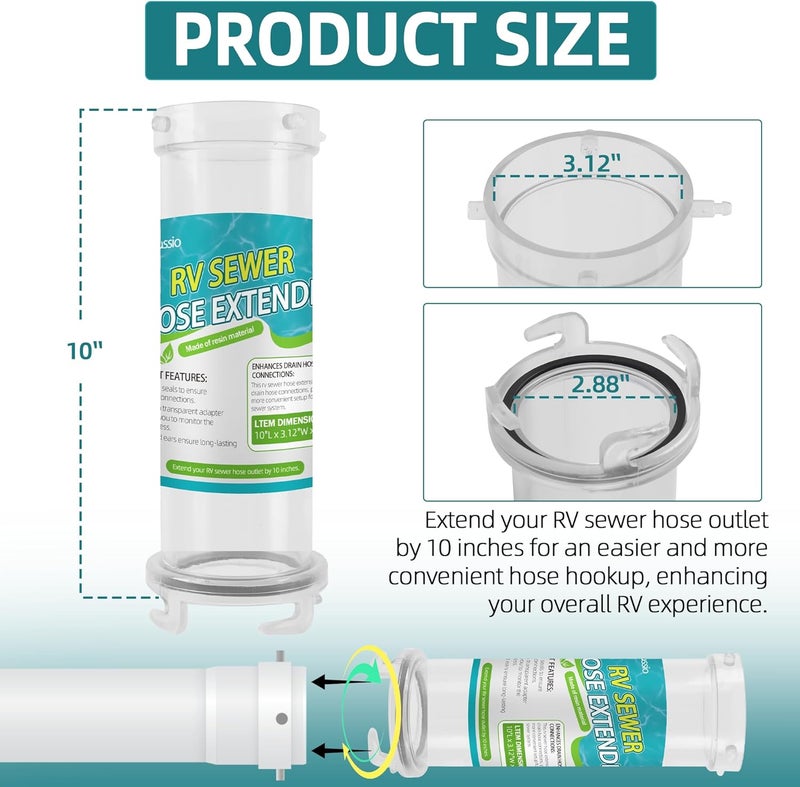 Aussio 10" Extension Clearview Sewer Hose Adapter T1021 RV Clear Sewer Hose Extender Fittings for Camper RV Trailer - Clear Design and Durable Resin Material - Image 1